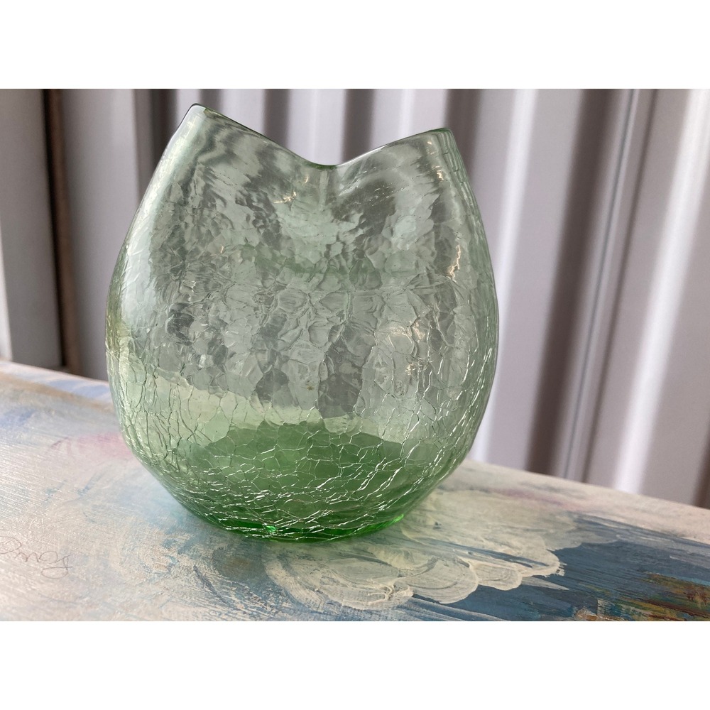 Bischoff Crackle Glass Pinch Vase